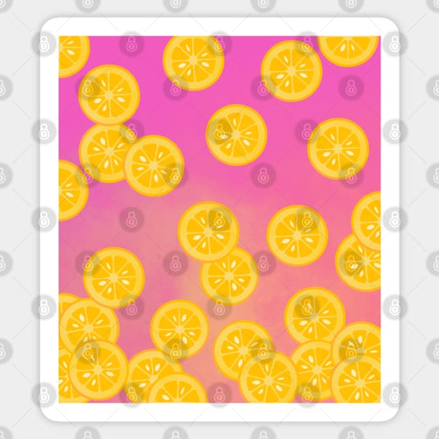 Yellow and Pink lemon slices pattern Sticker by iulistration